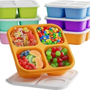Mini Bento Snack Containers, Reusable 4 Compartment Food Container with Lids (6 Pack)